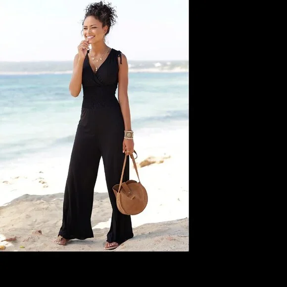 NWT LASCANA Women's Black Tie-Shoulder Jumpsuit - Picture 2 of 11